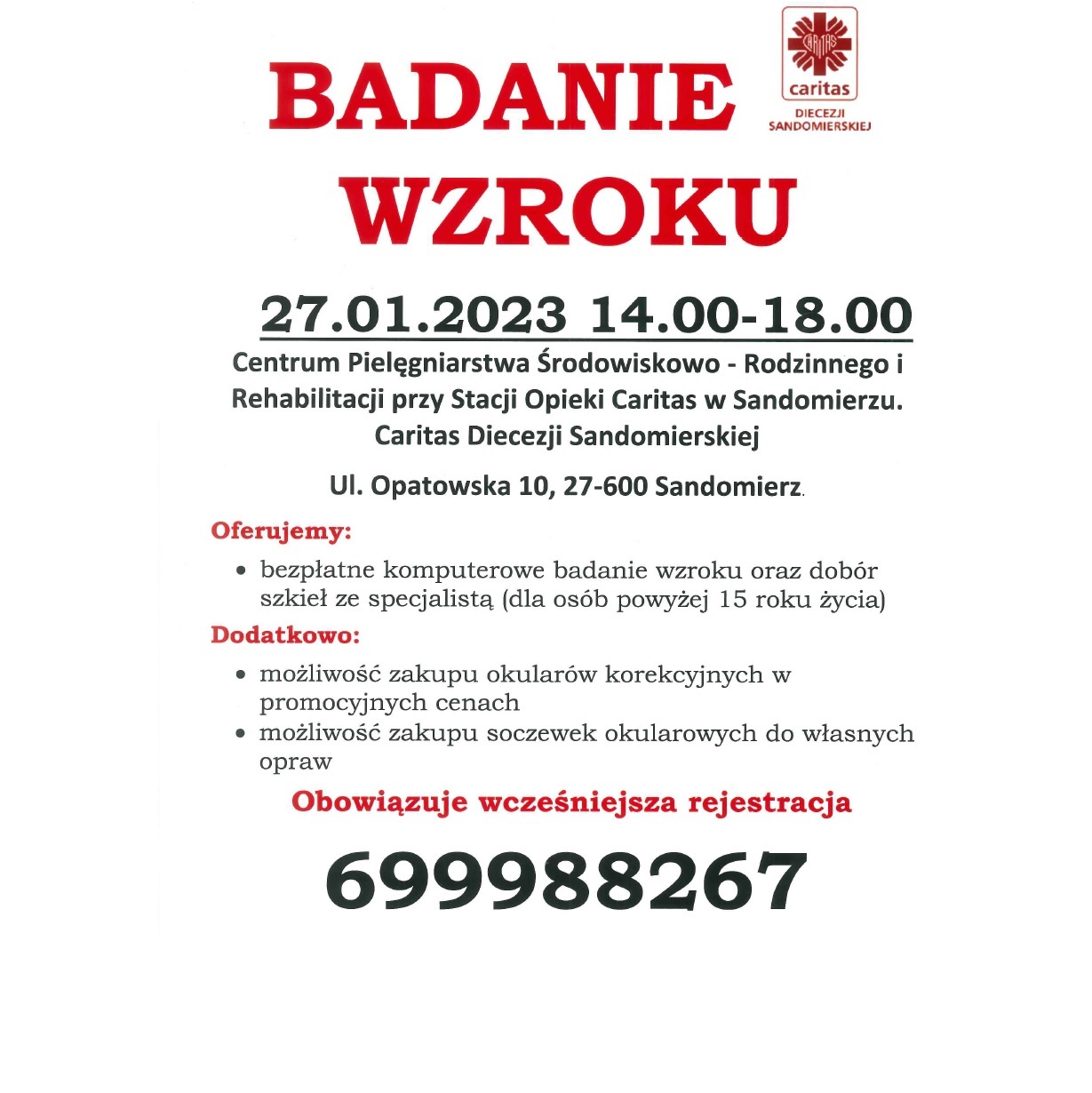 Bezpłatne badanie wzroku w dniu 27 stycznia w godzinach od 14 do 18 ,