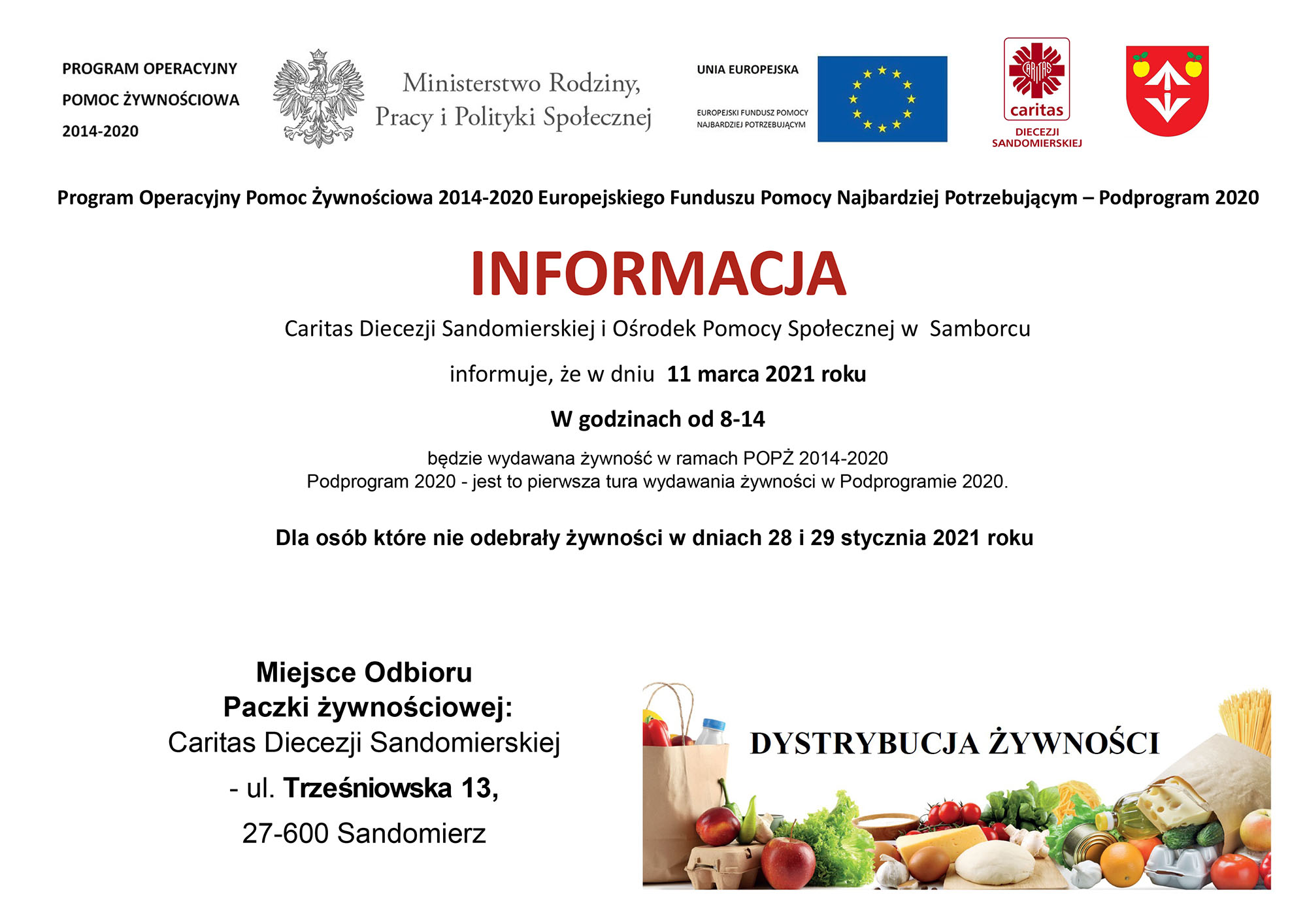 Termin wydawania żywności dla gminy Samborzec