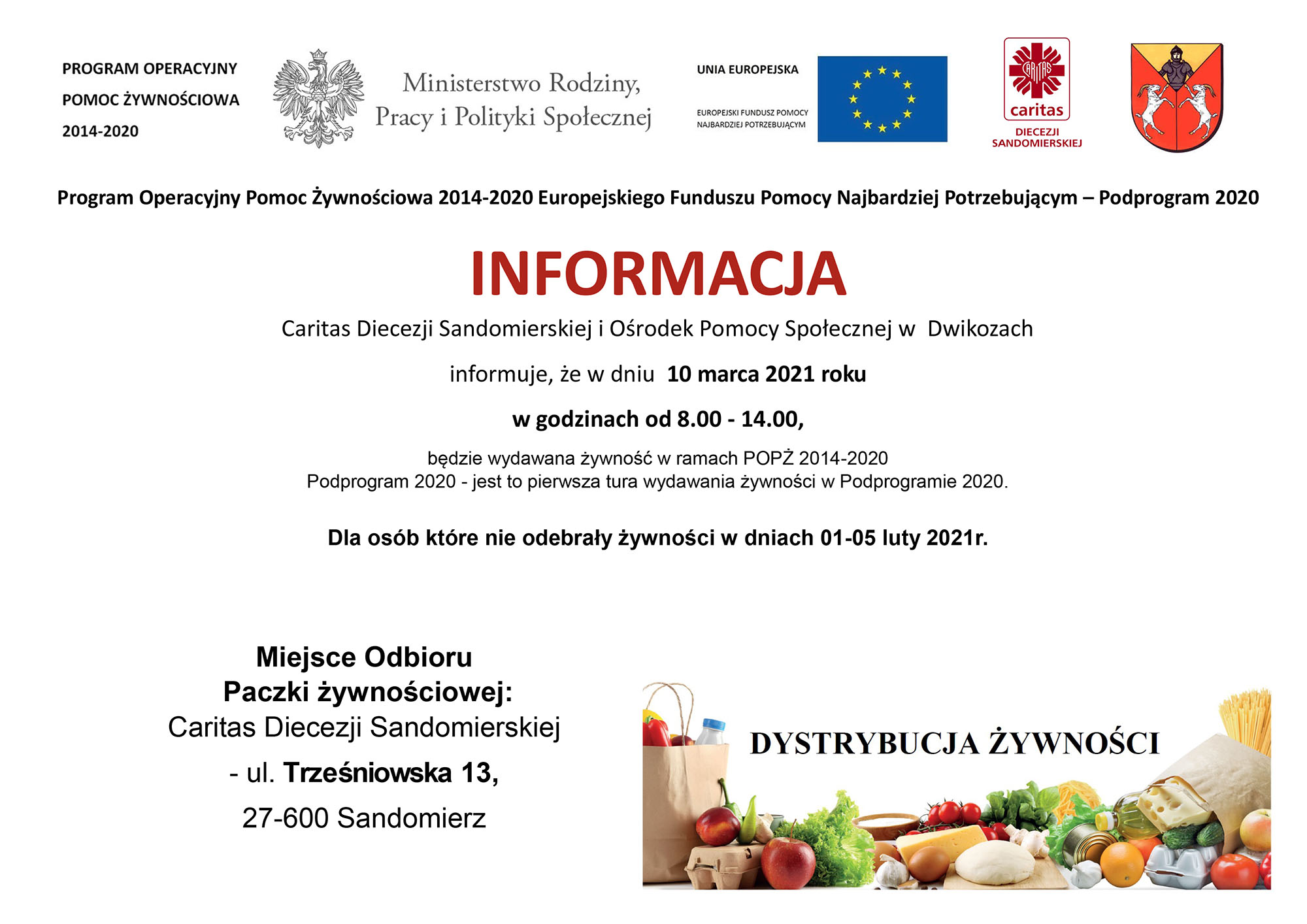 Termin wydawania żywności dla gminy Dwikozy