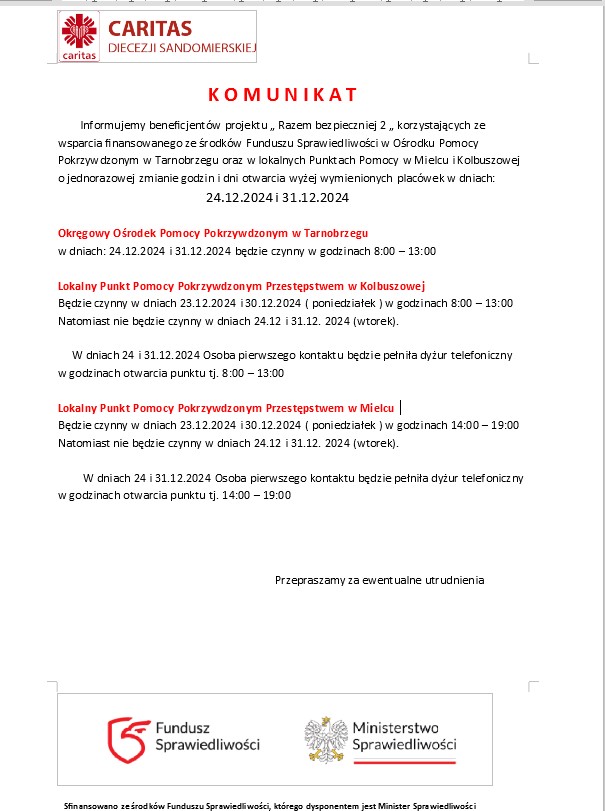 KOMUNIKAT O ZMIANIE DNI I GODZIN OTWARCIA!!!!