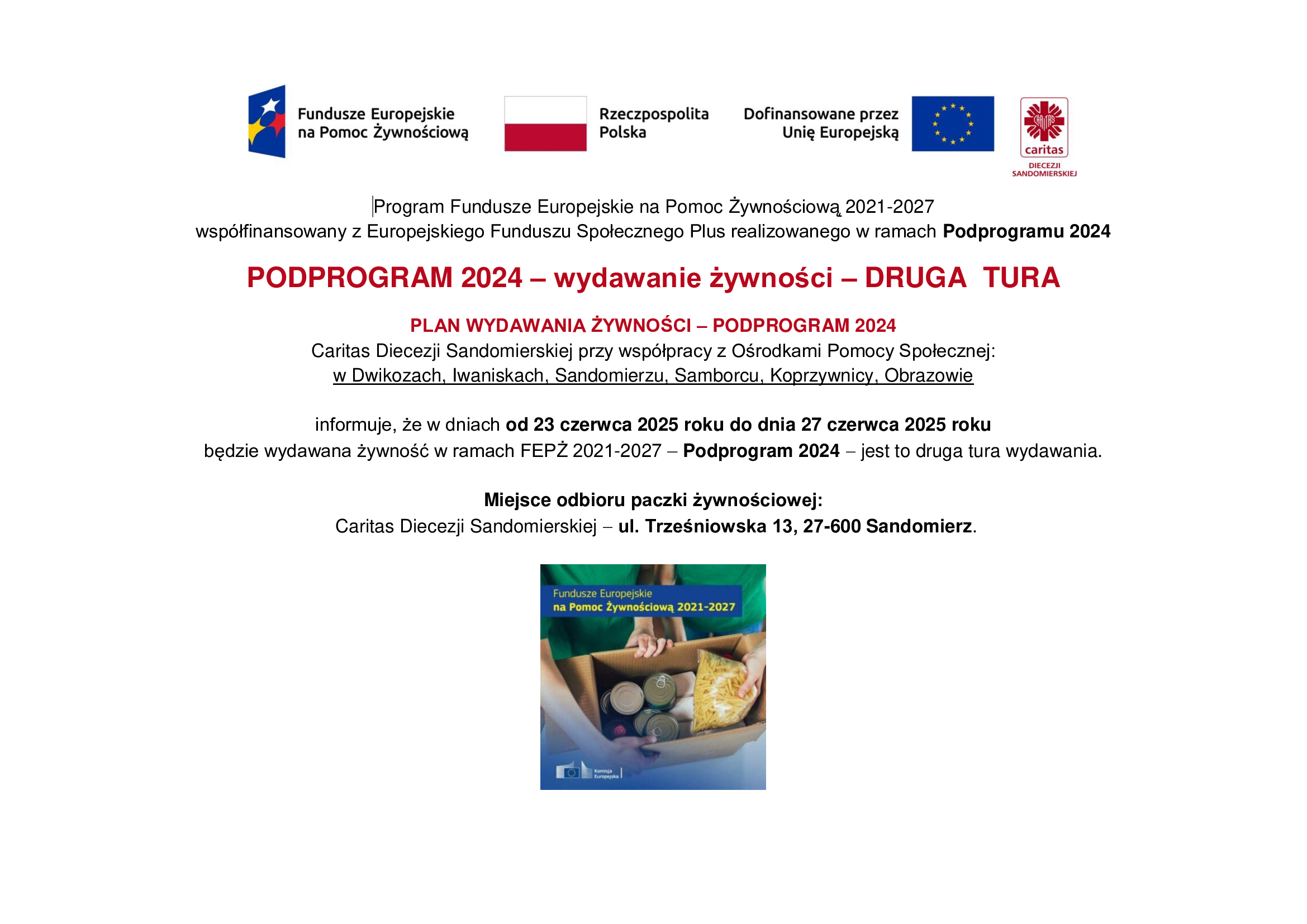 DRUGA TURA WYDAWANIA ŻYWNOŚCI FEPŻ